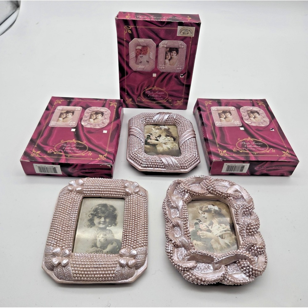 Vtg Rare Ceramic Victorian Shabby Chic Pink Picture Frames Lot Of 3 - 2" x 3"